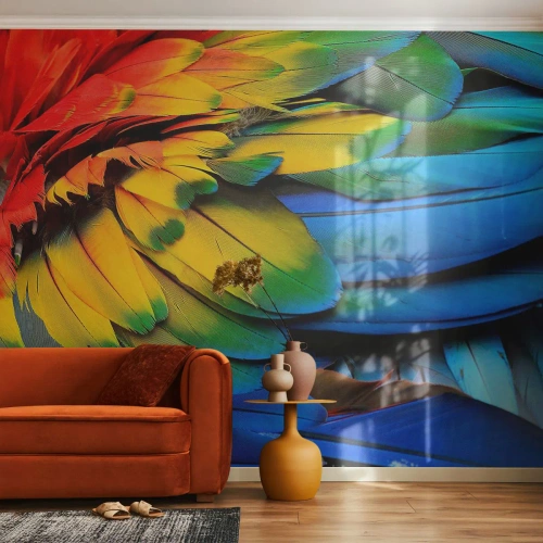 Fotomural Standard Eco - Ave del paraíso - plumas de colores, plumas de loro, animales - 150x105 cm