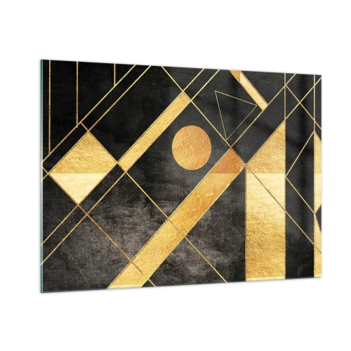 Cuadro sobre vidrio - Impresiones sobre Vidrio - Patrones geométricos dorados sobre un fondo negro - 100x70cm - Sol del desierto - Decoración de pared moderna para salón y dormitorio ARTTOR
