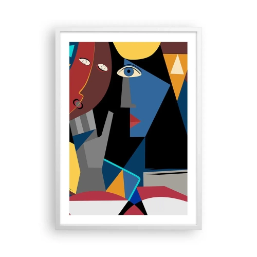 Póster en marco blanco - Conversación cubista - 50x70 cm