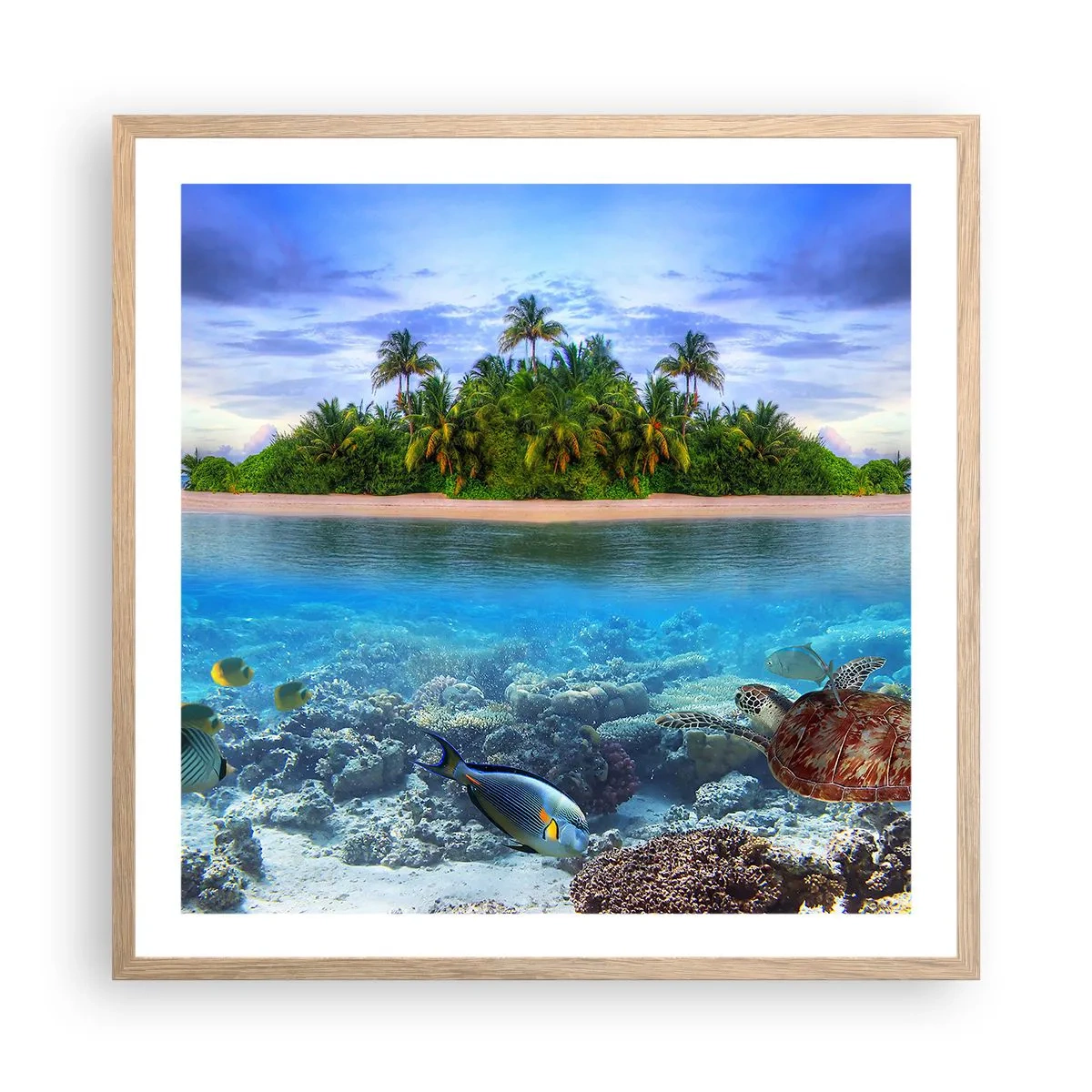 Póster en marco roble claro - Una isla paradisíaca te invita - 60x60 cm