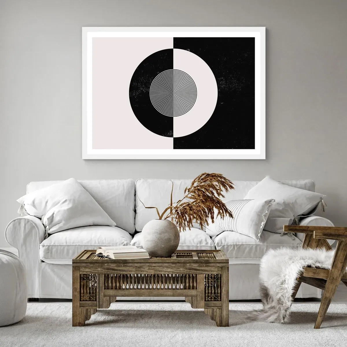 Póster en marco blanco - Armonía en blanco y negro - 100x70 cm
