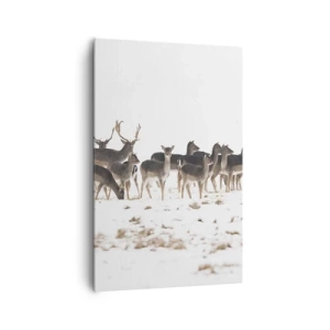 Cuadro sobre lienzo - Impresión de Imagen - Una manada de ciervos sobre un fondo nevado. - 80x120cm - ¿Se acerca la Navidad? - Decoración de pared moderna para salón y dormitorio ARTTOR