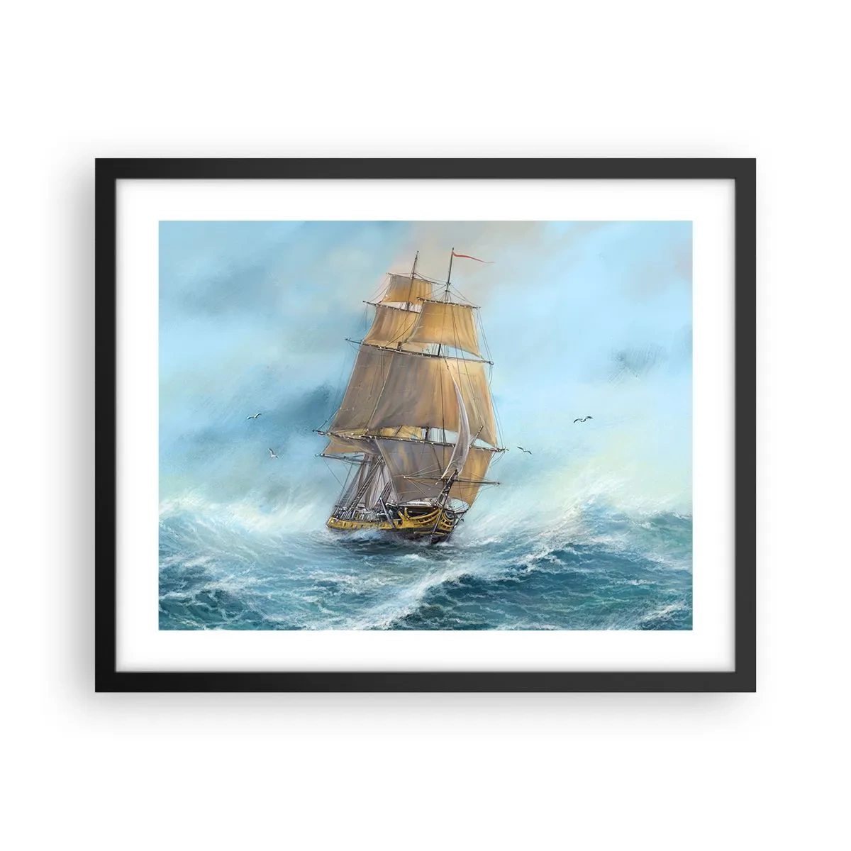 Póster en marco negro - Surcando las olas - 50x40 cm