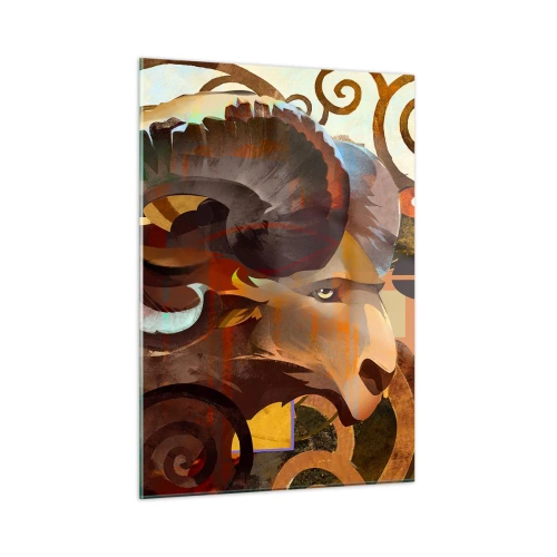Cuadro sobre vidrio - Impresiones sobre Vidrio - Una imagen artística de un carnero en una composición geométrica y espiral. - 50x70cm - Magia - religiones - rituales - Decoración de pared moderna para salón y dormitorio ARTTOR