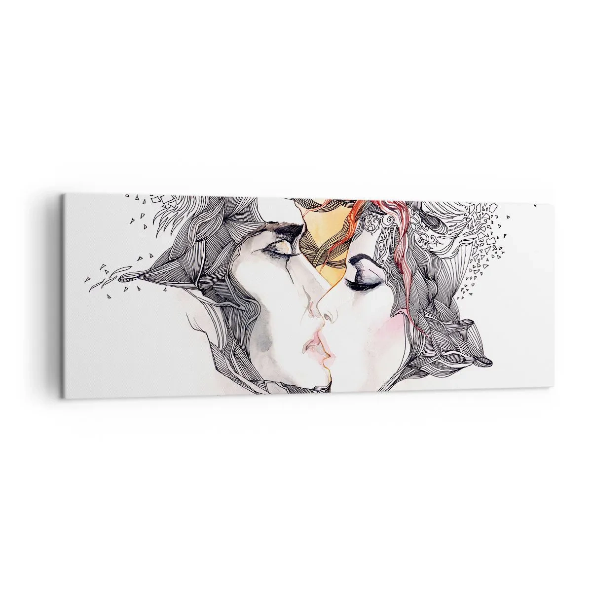 Cuadro sobre lienzo - Impresión de Imagen - Retrato artístico de una pareja con motivos abstractos en el cabello. - 140x50cm - El mundo no importa - Decoración de pared moderna para salón y dormitorio ARTTOR