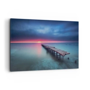 Cuadro sobre lienzo - Impresión de Imagen - Un muelle de madera que conduce directamente al mar al atardecer. - 100x70cm - Entre el cielo y el agua - Decoración de pared moderna para salón y dormitorio ARTTOR