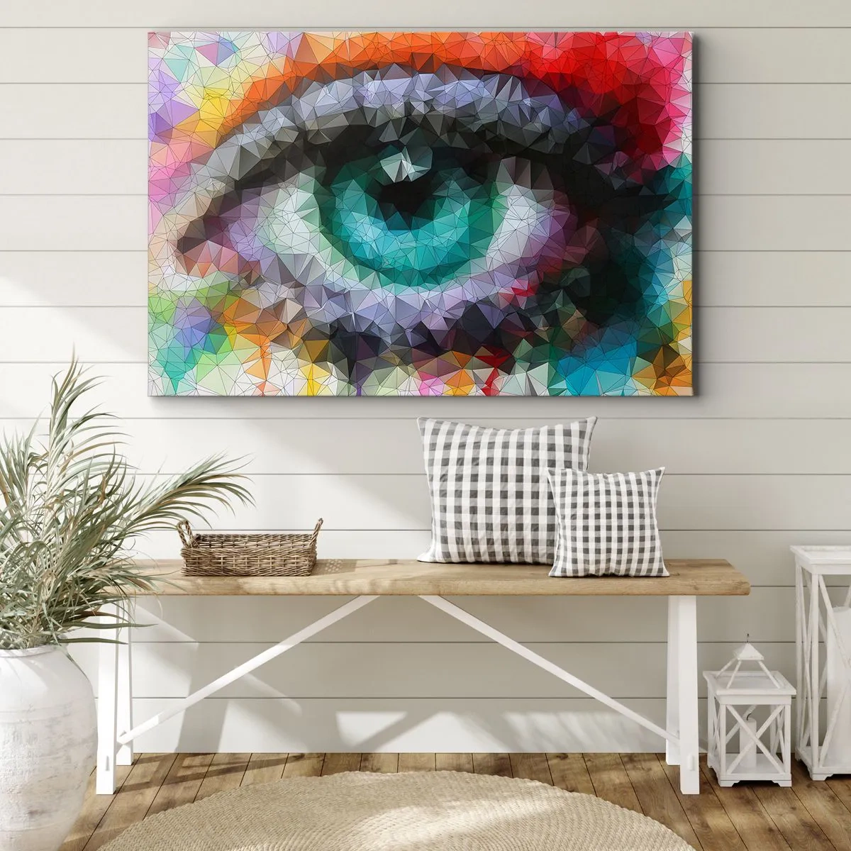 Cuadro sobre lienzo - Impresión de Imagen - Look geométrico con ojo verde - 70x50cm - El brillo cristalino de los ojos - Decoración de pared moderna para salón y dormitorio ARTTOR