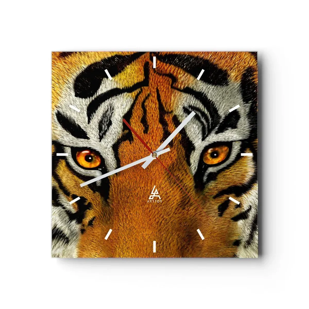 Reloj de pared - Reloj de vidrio - Retrato en primer plano de un tigre con una mirada intensa. - 30x30cm - Amenazante y hermoso - Decoración de pared moderna para salón y dormitorio ARTTOR