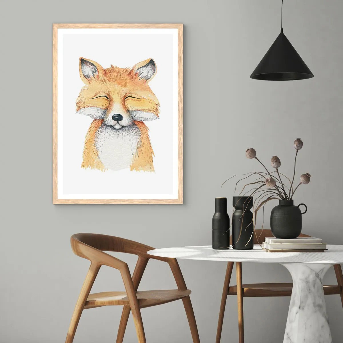 Póster en marco roble claro - Humor de zorro - 70x100 cm