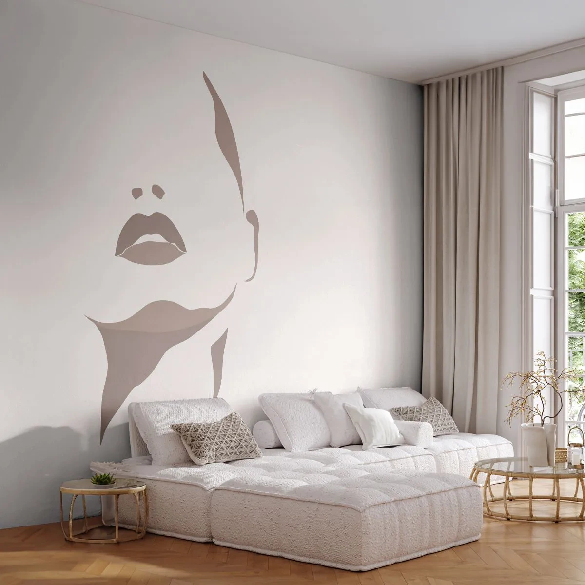 Fotomural Standard Eco - Creación a partir de la luz y la sombra - cara de mujer, Mujer, Pedazo - 350x256 cm