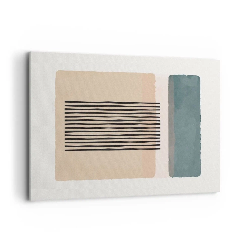 Cuadro sobre lienzo - Impresión de Imagen - Formas geométricas minimalistas en tonos beige y verdes. - 100x70cm - Todo en orden - Decoración de pared moderna para salón y dormitorio ARTTOR