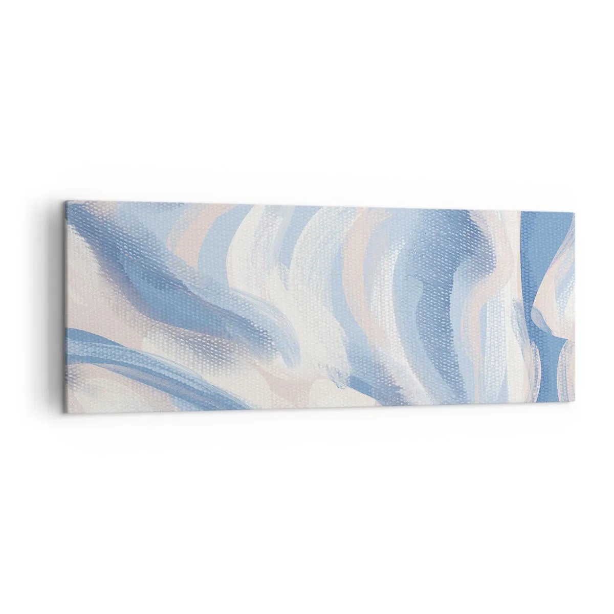 Cuadro sobre lienzo - Impresión de Imagen - Pinceladas abstractas en tonos azules y beige - 140x50cm - Ondas azules - Decoración de pared moderna para salón y dormitorio ARTTOR