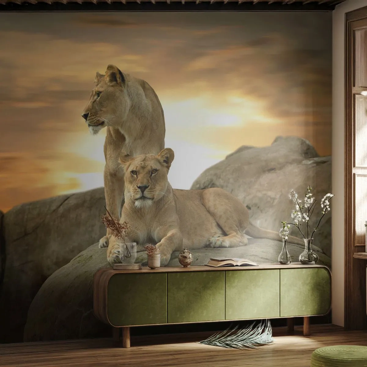 Fotomural Premium Canvas - Majestuosidad real - animales, León, Naturaleza - 250x175 cm