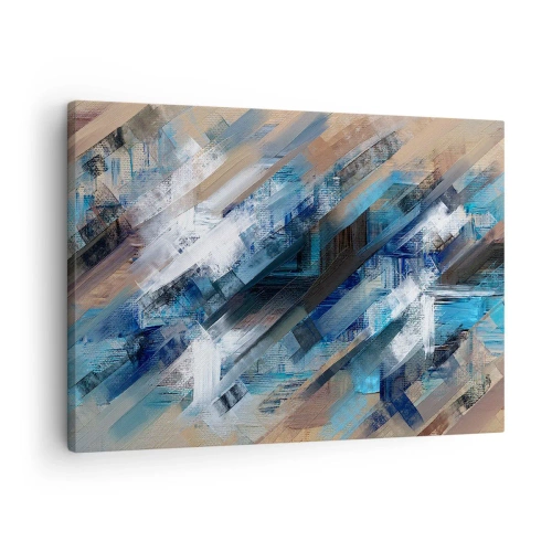 Cuadro sobre lienzo - Impresión de Imagen - Composición abstracta con líneas diagonales azules. - 70x50cm - En una inclinación azul - Decoración de pared moderna para salón y dormitorio ARTTOR