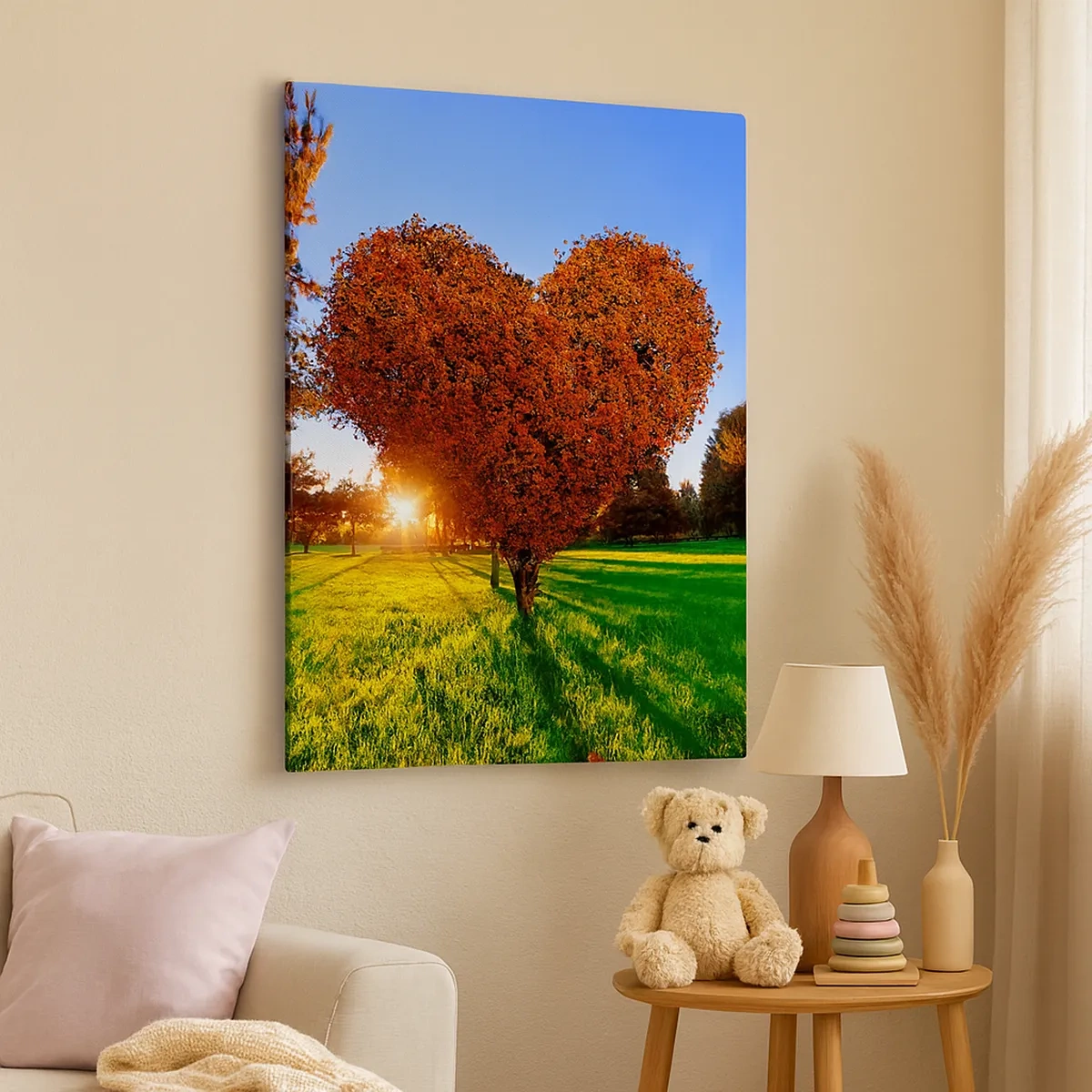 Cuadro sobre lienzo - Impresión de Imagen - Un árbol en forma de corazón en un paisaje otoñal. - 50x70cm - Y cómo no amar el otoño - Decoración de pared moderna para salón y dormitorio ARTTOR