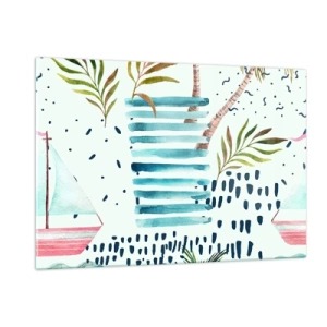 Cuadro sobre vidrio - Impresiones sobre Vidrio - Vacaciones bajo las palmeras - 120x80cm - Vacaciones bajo las palmeras - Decoración de pared moderna para salón y dormitorio ARTTOR