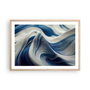 Póster en marco roble claro - Fluidez de azul y blanco - 70x50 cm