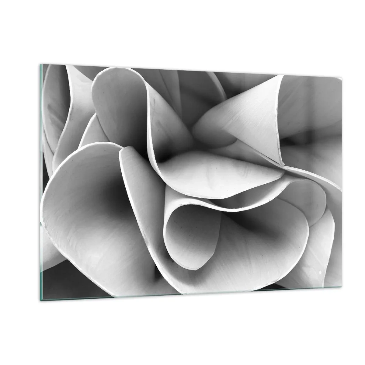 Cuadro sobre vidrio - Impresiones sobre Vidrio - Primer plano en blanco y negro de formas espirales abstractas - 120x80cm - Sucede en el espacio - Decoración de pared moderna para salón y dormitorio ARTTOR