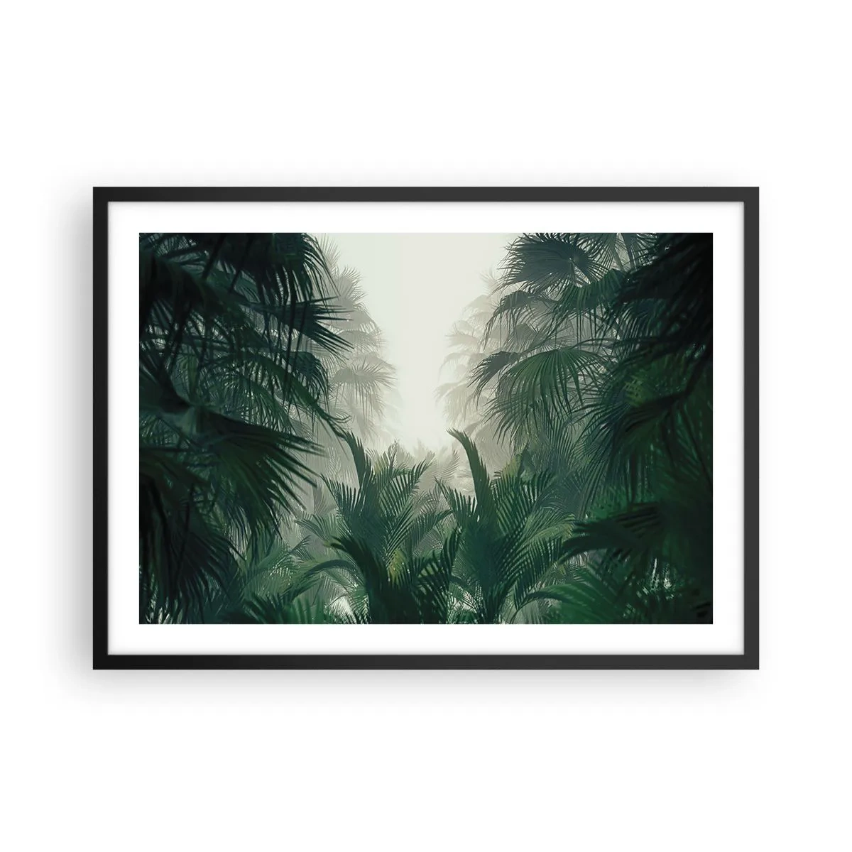 Póster en marco negro - Vegetación tropical en la densa niebla de la selva tropical - 70x50cm - Misterio tropical - Decoración de pared moderna para salón y dormitorio ARTTOR
