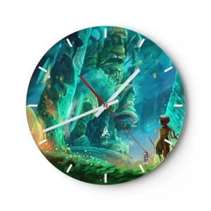 Reloj de pared - Reloj de vidrio - Un paisaje fantástico con figuras y tótems. - 30x30cm - Del gran libro de los cuentos de hadas - Decoración de pared moderna para salón, cocina y dormitorio ARTTOR