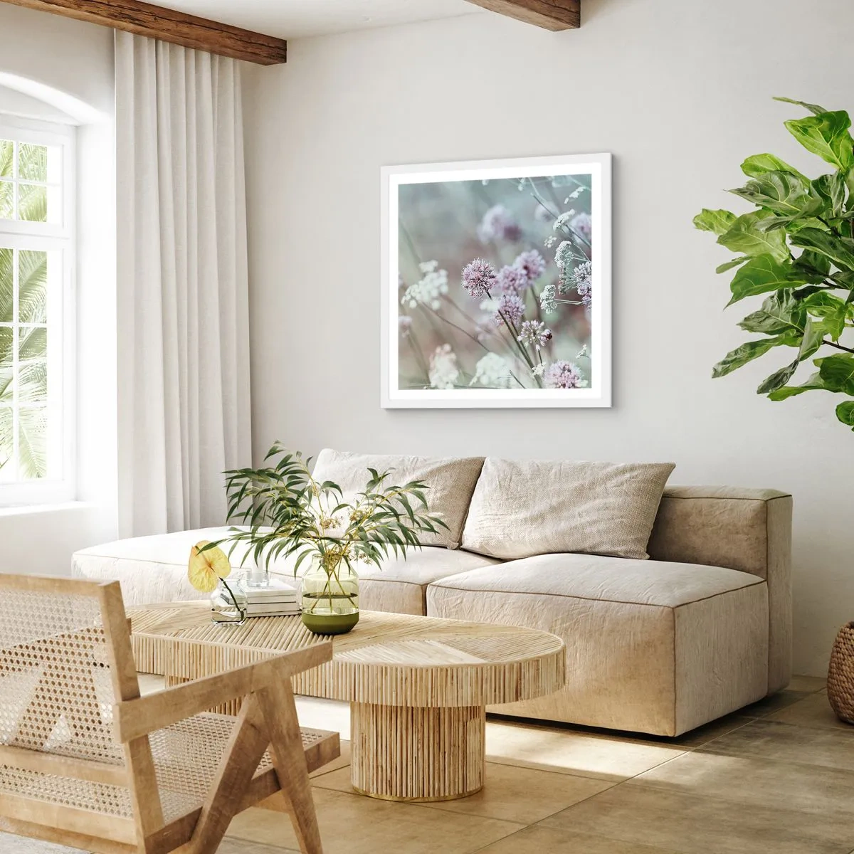 Póster en marco blanco - Dulces filigranas de hierbas - 50x50 cm