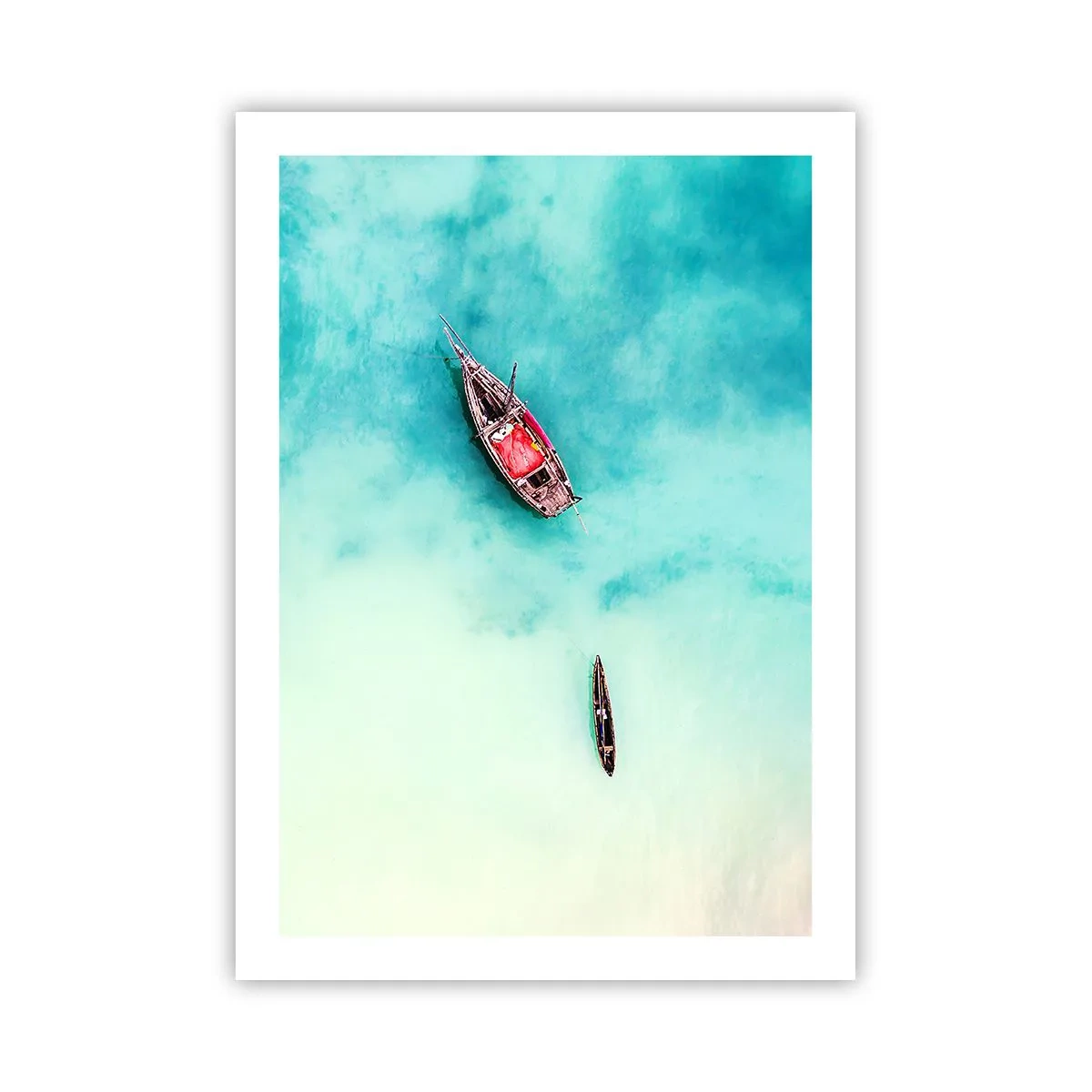 Póster - Barcos en aguas turquesas vistos a vista de pájaro - 50x70cm - Porque en las playas de Zanzíbar, cuando las aguas se desbordan... - Decoración de pared moderna para salón y dormitorio ARTTOR