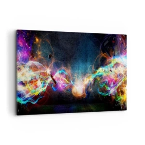 Cuadro sobre lienzo - Impresión de Imagen - Destellos de luz coloridos en una composición abstracta. - 100x70cm - Alegremente contra la oscuridad - Decoración de pared moderna para salón y dormitorio ARTTOR
