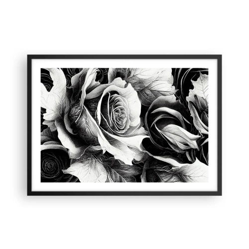 Póster en marco negro - Rosas blancas y negras en una elegante composición. - 70x50cm - Siempre como una reina - Decoración de pared moderna para salón y dormitorio ARTTOR