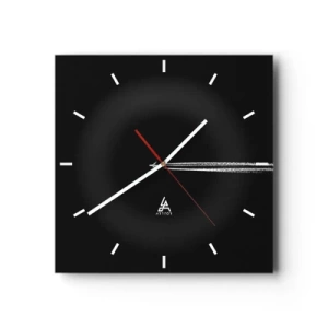Reloj de pared - Reloj de vidrio - Un avión a reacción con una estela de condensación visible sobre un fondo negro. - 30x30cm - En otra dimensión - Decoración de pared moderna para salón y dormitorio ARTTOR