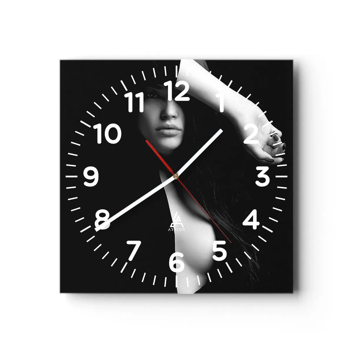 Reloj de pared - Reloj de vidrio - Escuela de seducción - 40x40 cm