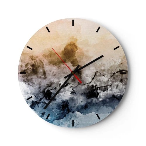 Reloj de pared - Reloj de vidrio - Un paisaje abstracto en tonos de niebla, marrón y azul. - 30x30cm - Hundido en una nube de niebla - Decoración de pared moderna para salón, cocina y dormitorio ARTTOR