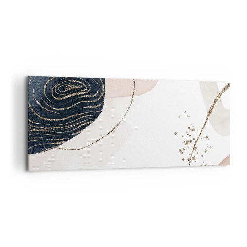 Cuadro sobre lienzo - Impresión de Imagen - Formas abstractas en tonos beige y azul marino con detalles dorados. - 120x50cm - Todo fluye - Decoración de pared moderna para salón y dormitorio ARTTOR