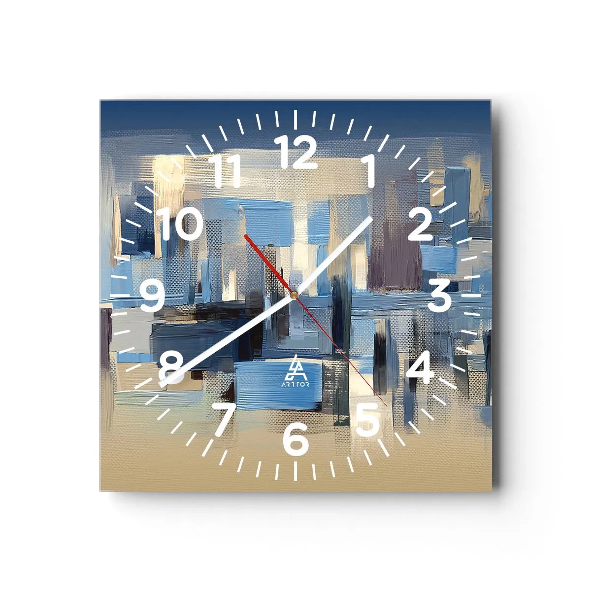 Reloj de pared - Reloj de vidrio - Construcción azul - 40x40 cm