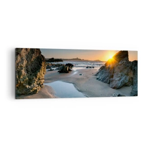 Cuadro sobre lienzo - Impresión de Imagen - Atardecer pintoresco en una playa rocosa - 140x50cm - Sin tocar por la mano del hombre - Decoración de pared moderna para salón y dormitorio ARTTOR