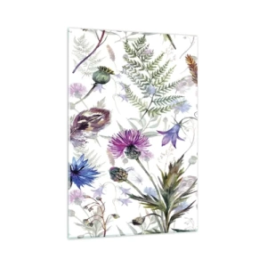 Cuadro sobre vidrio - Impresiones sobre Vidrio - Flores y hierbas de acuarela sobre un fondo blanco en estilo herbario. - 80x120cm - Herbario polaco - Decoración de pared moderna para salón y dormitorio ARTTOR