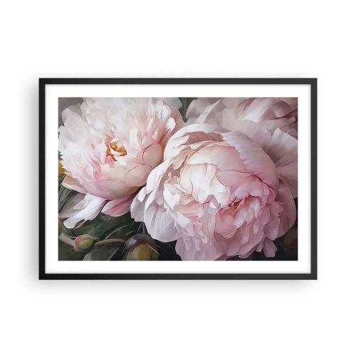 Póster en marco negro - Delicadas peonías rosas en plena floración. - 70x50cm - En flor - Decoración de pared moderna para salón y dormitorio ARTTOR
