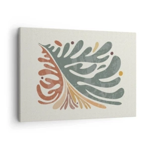 Cuadro sobre lienzo - Impresión de Imagen - Hoja abstracta colorida sobre un fondo claro - 70x50cm - Hoja multicolor - Decoración de pared moderna para salón y dormitorio ARTTOR