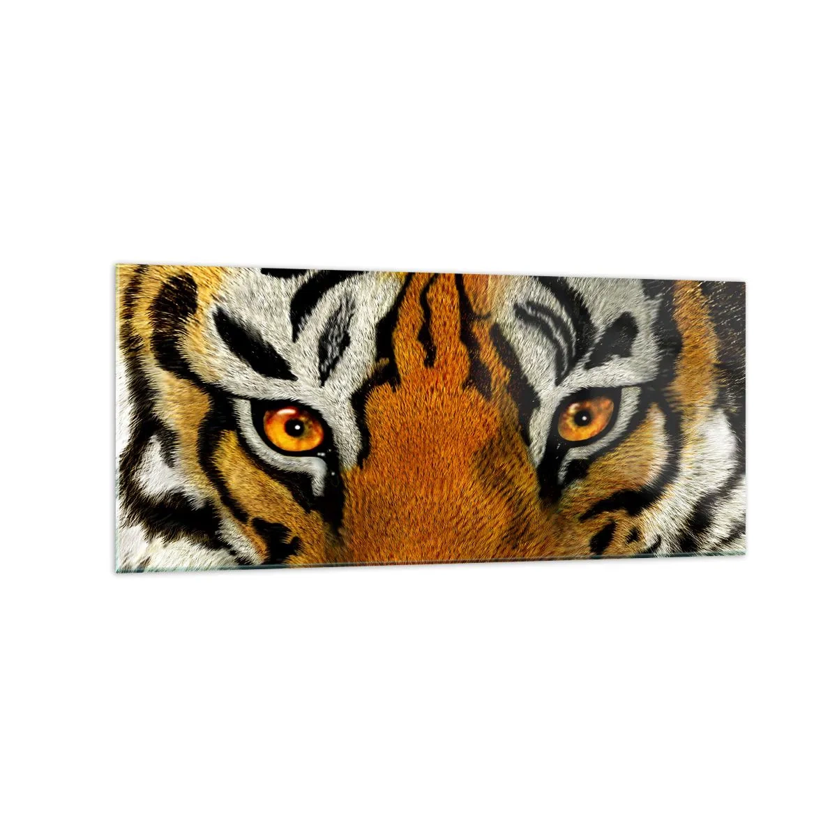 Cuadro sobre vidrio - Impresiones sobre Vidrio - Retrato en primer plano de un tigre con una mirada intensa. - 120x50cm - Amenazante y hermoso - Decoración de pared moderna para salón y dormitorio ARTTOR