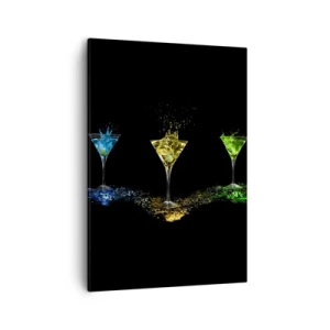 Cuadro sobre lienzo - Impresión de Imagen - Cócteles coloridos en vasos sobre un fondo negro - 50x70cm - Los colores de la alegría en una copa de cristal - Decoración de pared moderna para salón y dormitorio ARTTOR