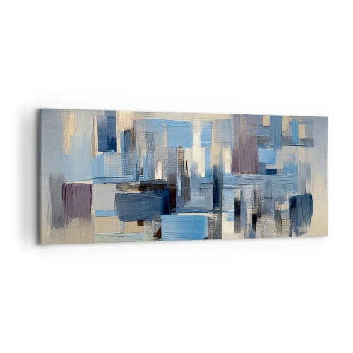Cuadro sobre lienzo - Impresión de Imagen - Formas geométricas en tonos azules y beige. - 120x50cm - Construcción azul - Decoración de pared moderna para salón y dormitorio ARTTOR