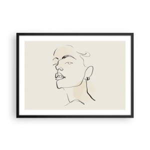 Póster en marco negro - Boceto minimalista del rostro de una mujer. - 70x50cm - Una mirada orgullosa - Decoración de pared moderna para salón y dormitorio ARTTOR