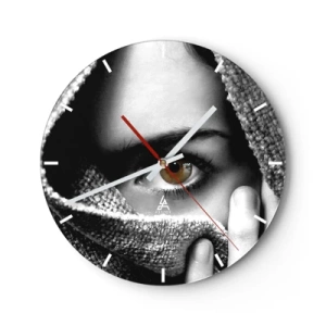 Reloj de pared - Reloj de vidrio - Look en blanco y negro oculto tras la tela. - 30x30cm - Conoce el misterio - Decoración de pared moderna para salón, cocina y dormitorio ARTTOR