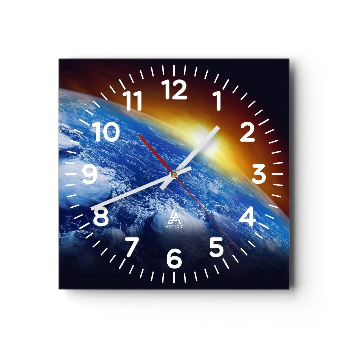Reloj de pared - Reloj de vidrio - Amanecer en un planeta azul - 40x40 cm