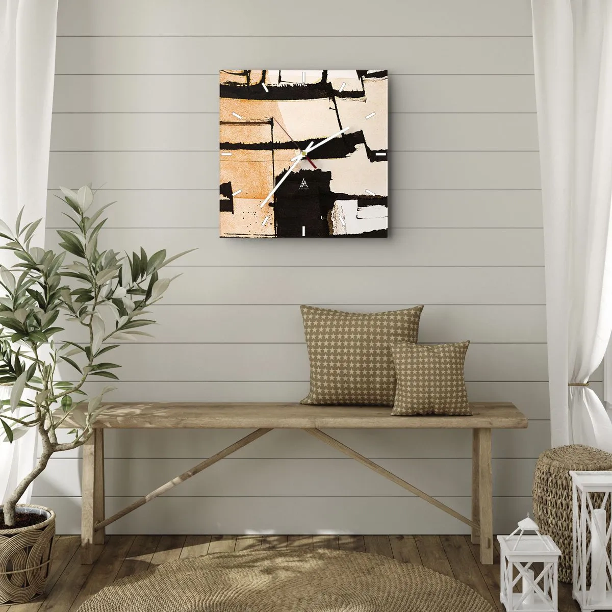 Reloj de pared - Reloj de vidrio - Patrones geométricos en tonos marrones y beige. - 30x30cm - Aun así hay orden - Decoración de pared moderna para salón y dormitorio ARTTOR