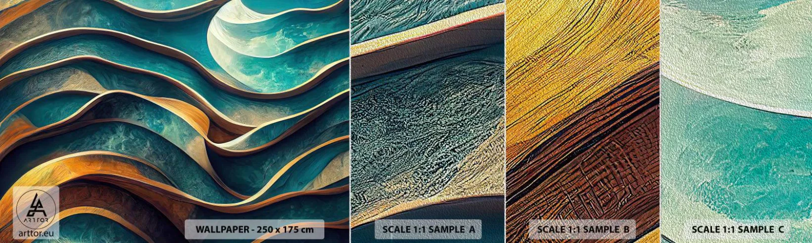 Muestra de fotomural Premium Sand - Meandros de azul - Ondas, Abstracción, Tridimensional - 100x30 cm