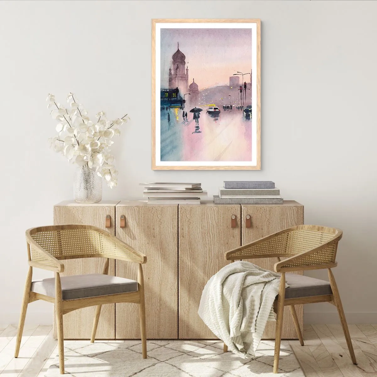 Póster en marco roble claro - En una niebla lluviosa - 70x100 cm