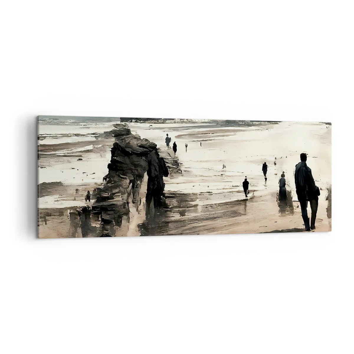 Cuadro sobre lienzo - Impresión de Imagen - Caminantes de playa en un paisaje tranquilo - 140x50cm - Un sueño evocado - Decoración de pared moderna para salón y dormitorio ARTTOR
