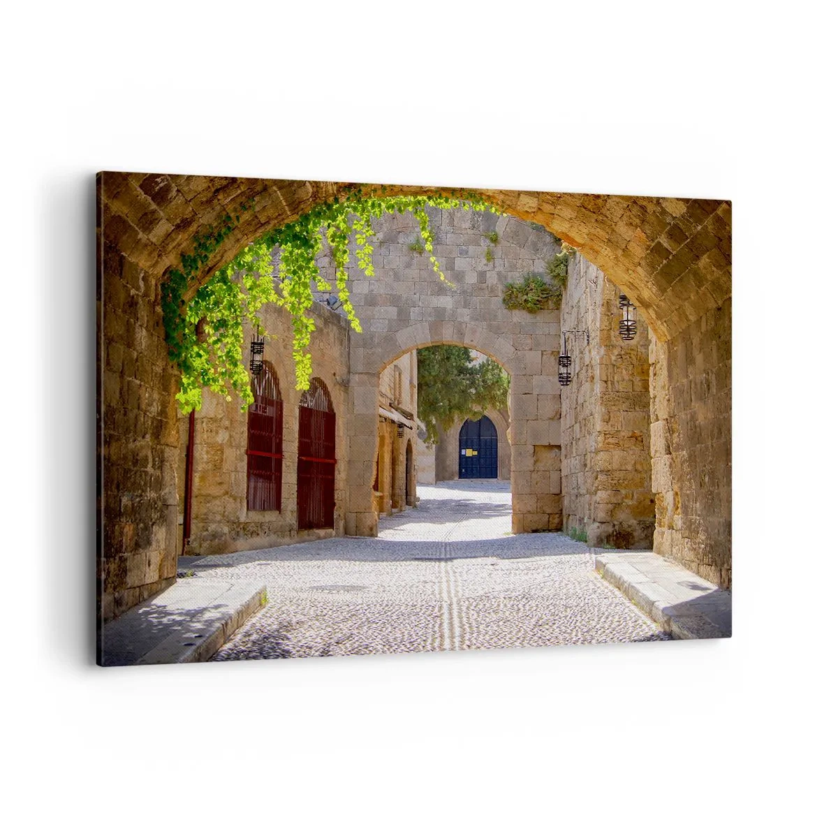 Cuadro sobre lienzo - Impresión de Imagen - Arcos de piedra y calles adoquinadas de estilo medieval - 100x70cm - La procesión está a punto de aparecer. - Decoración de pared moderna para salón y dormitorio ARTTOR