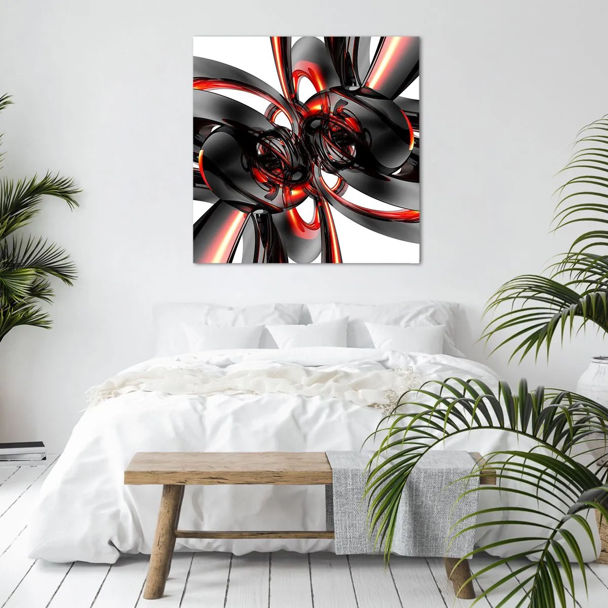 Cuadro sobre lienzo - Impresión de Imagen - Movimiento en grafito y rojo - 30x30 cm