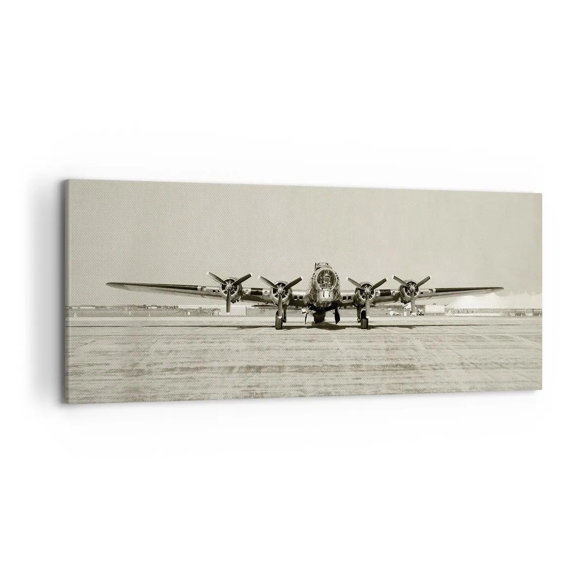 Cuadro sobre lienzo - Impresión de Imagen - Avión histórico en el aeropuerto en sepia - 120x50cm - Como siempre, preparado - Decoración de pared moderna para salón y dormitorio ARTTOR